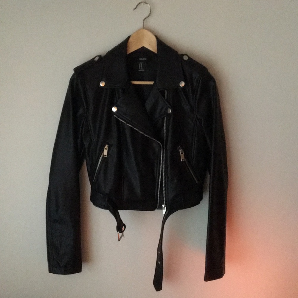 Black cropped vegan motorcycle jacket